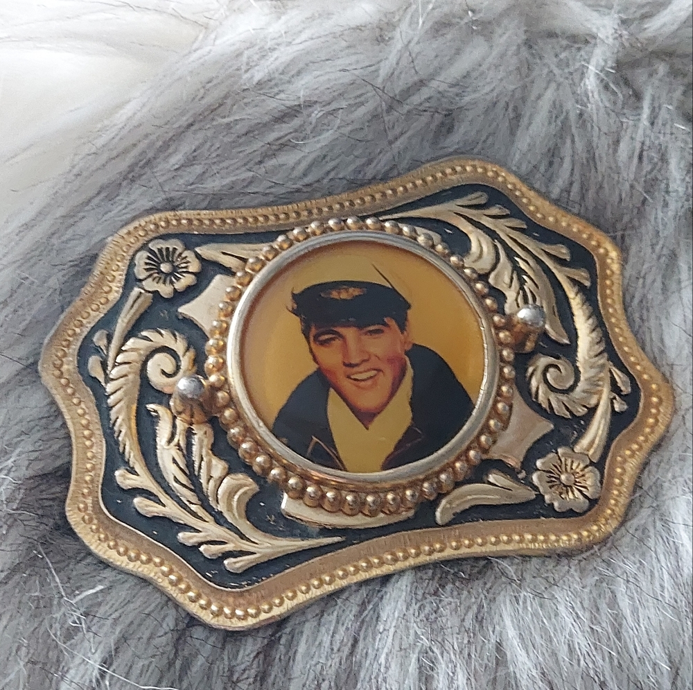 Vintage Elvis Presley Black Gold Western Belt Buckle